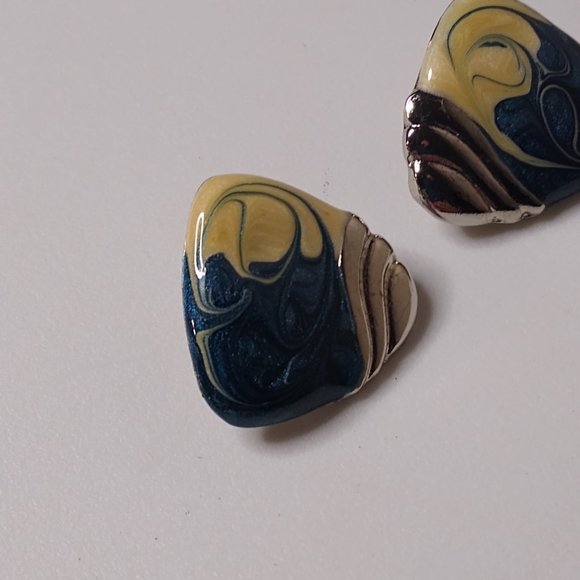 Vintage Blue And Cream Triangular Stud Earrings - Picture 6 of 13